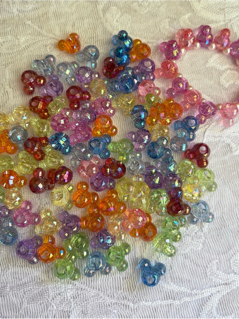 HUGE 105 Pc Lot VINTAGE Disney Mickey Minnie Mouse Beads Iridescent Faceted